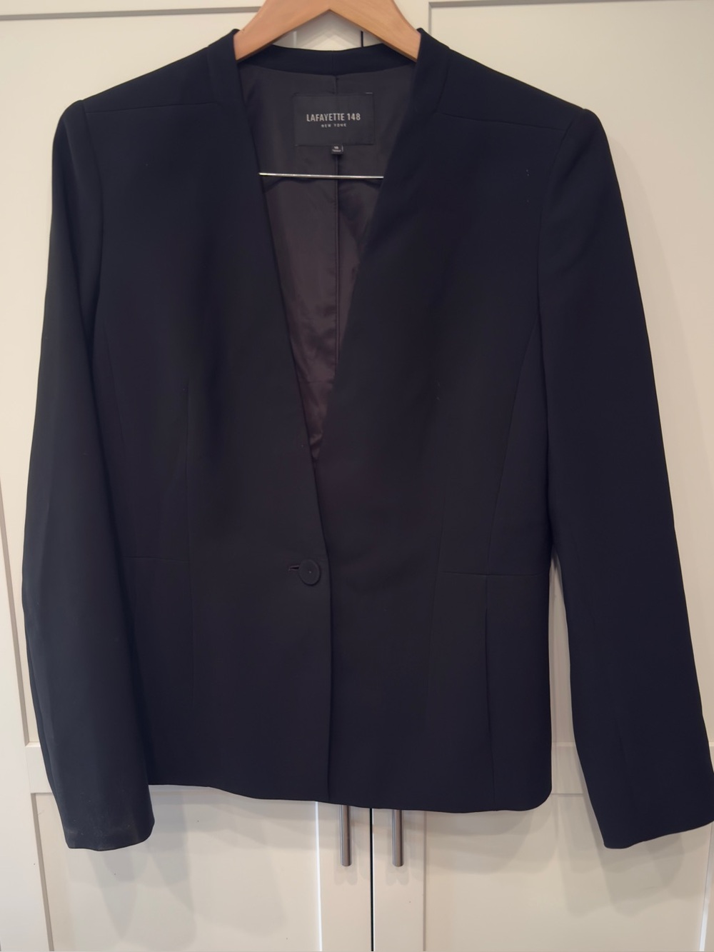 Lafayette 148 New York Black Minimalist Collarless Blazer - Size 10